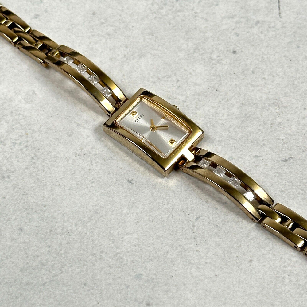 Guess Band Womens 17mm Rectangle Crystal Accent Band 5.75" Quartz New Battery